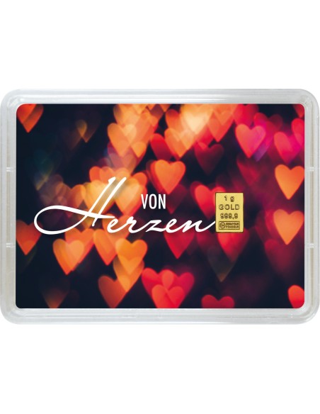 1g Gold Geschenkbarren - In Liebe von Herzen